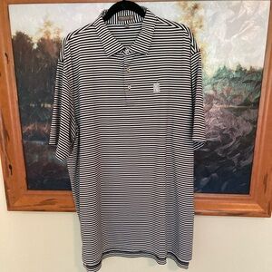 Peter Millar Black and White Striped Polo with Olympia Fields golf club logo